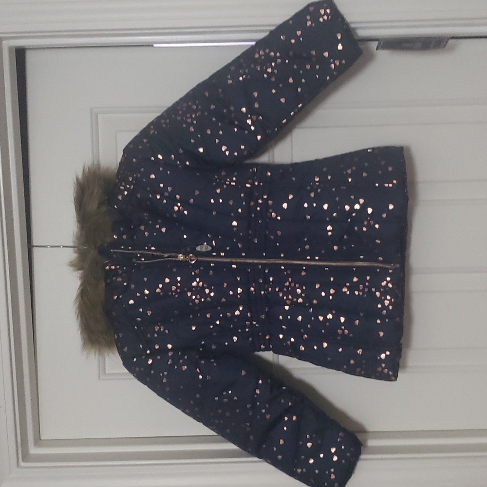 Little Girls Foil Print Puffer Coat Size 6X